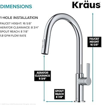 KRAUS Oletto Single Handle Pull Down Kitchen Faucet in Chrome, KPF