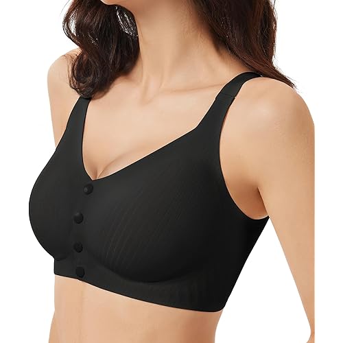 Gailife Jelly Front Closure Bras for Women Wireless Mastectomy Bralettes Full Coverage Comfortable Support Bra, Black, S