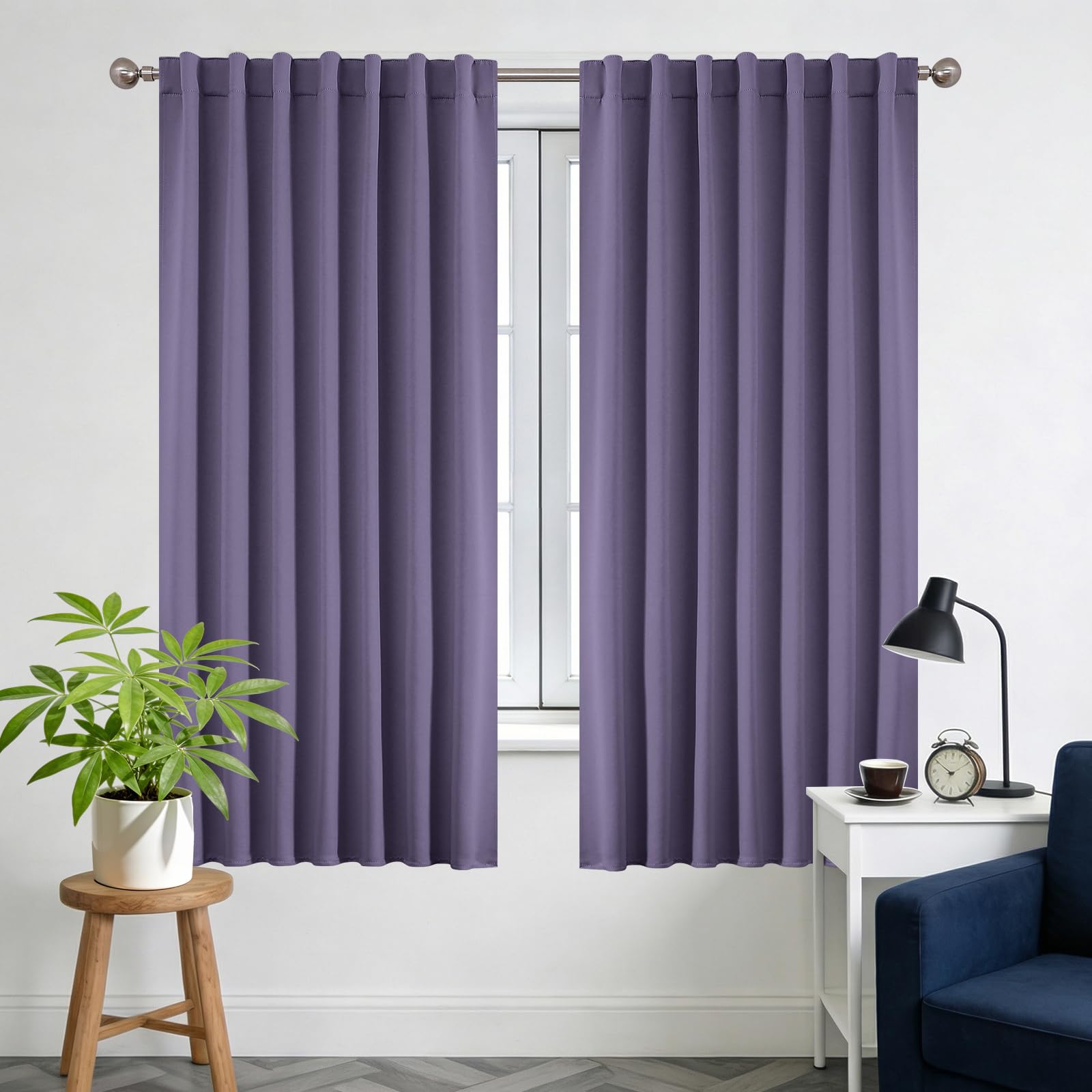 Joydeco Violet Blackout Curtains 55x69 Inch Drop 2 Panels, Back Tab and Rod Pocket 85% Light Blocking Thermal Insulated Curtain Panels for Room Darkening and Noise Reducing — image 1
