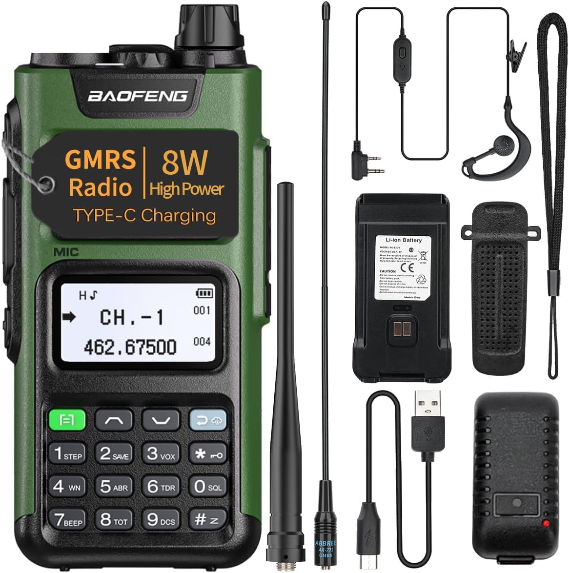 BAOFENG GM-15 Pro GMRS Radio(Upgrade of UV-5R) Handheld,NOAA Weather Receiver & Scan, GMRS Repeater Capable, Rechargeable Long Range Two Way Radio with USB-C Charger