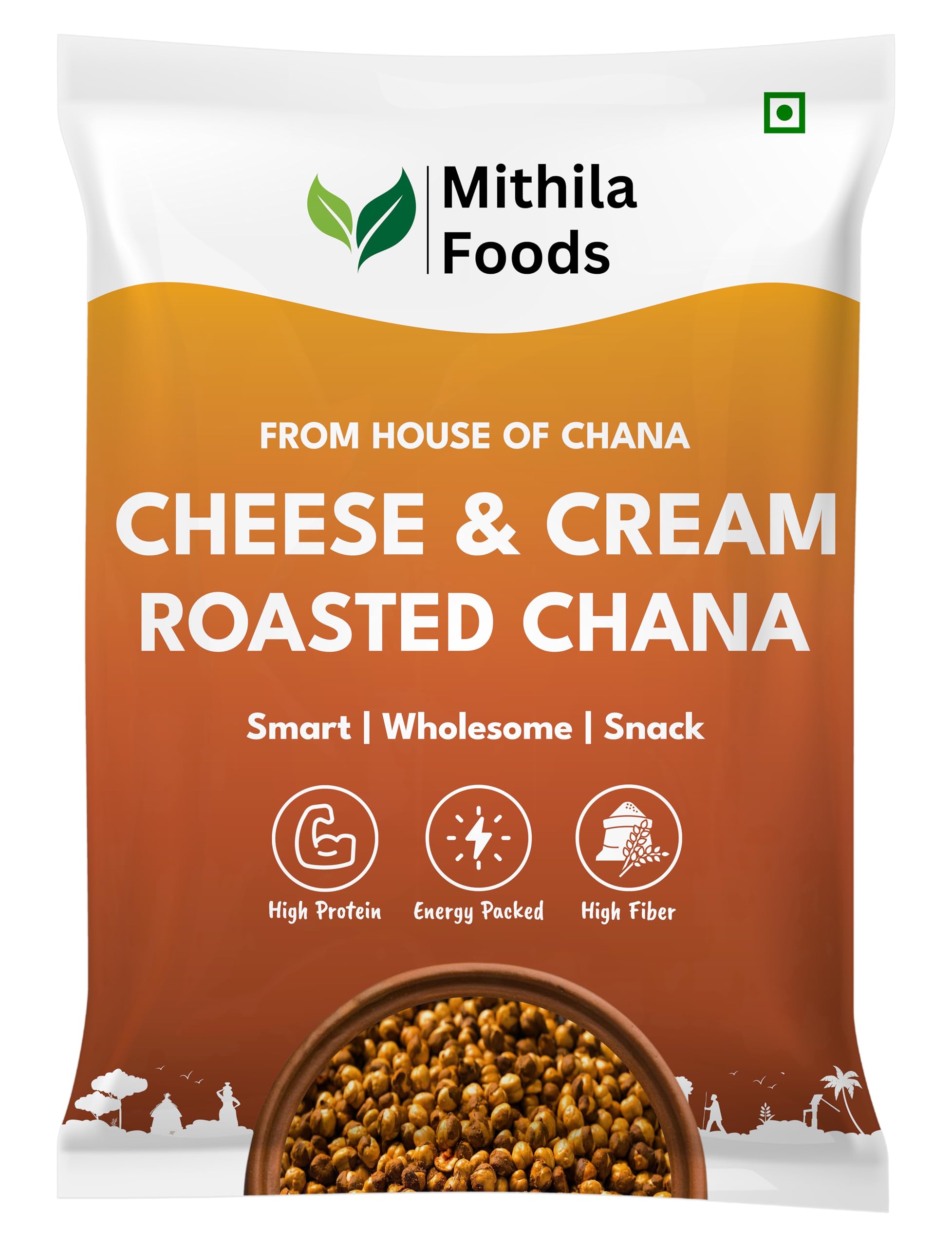 MITHILA FOODS 500g Cheese & Cream Roasted Chana | Desi Chickpeas | Whole with Skin | Crunchy Vegan Gluten-Free High Protein SMART Snack | Authentic Bihari Bhuna Chana Snacks Cheese & Cream Flavor