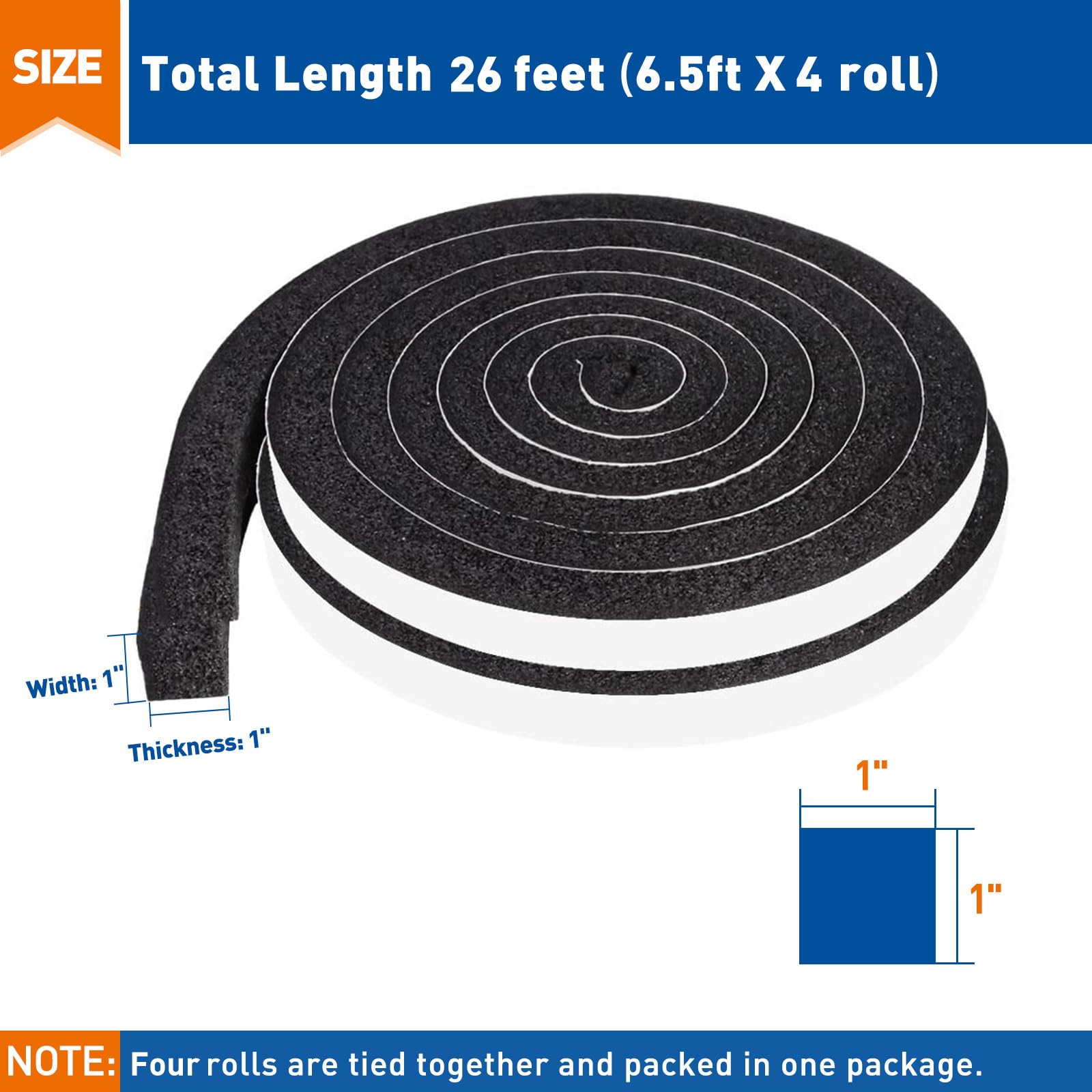 KAPOOSY Weather Stripping Foam Tape - 1/2" W X 1/8" T Adhesive Seal, 50 Feet Total (3 Rolls)