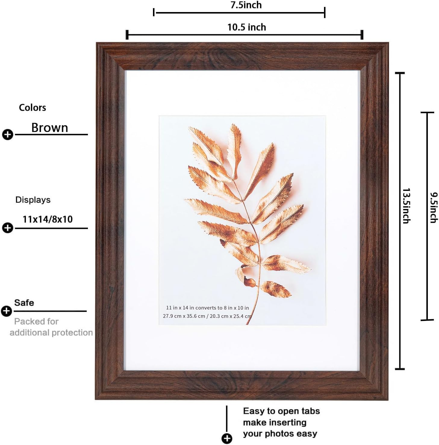 11x14 Picture Frames Rustic Brown Wood Pattern Set of 2 Photo Frames, for 8x10 with Mat or 11x14 Without Mat Gallery Wall Display Wood Frame