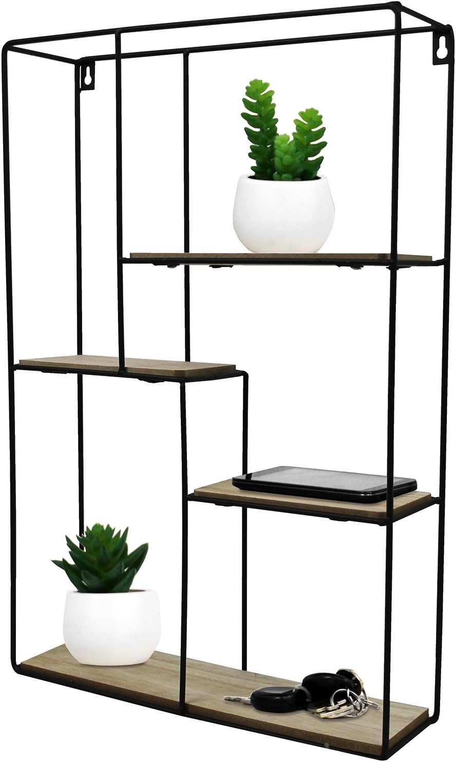 Black Metal Wall Mounted Multi Shelf Storage Organiser Unit Display Rack - Rectangular