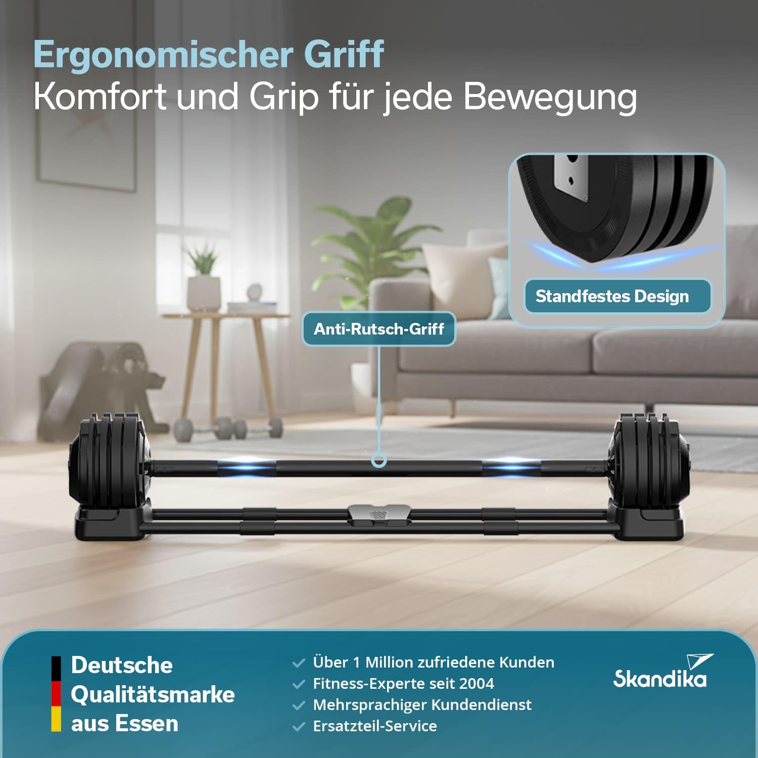 Skandika Hanteln Paino | Hantel verstellbar, Hantel Set, 1,5 bis 24 kg Gewichte, Kurzhanteln, Langhantel, Kettlebell, Hantelset, Dumbbells, Hantelscheiben | Verstellbare Hanteln für Zuhause, Gym