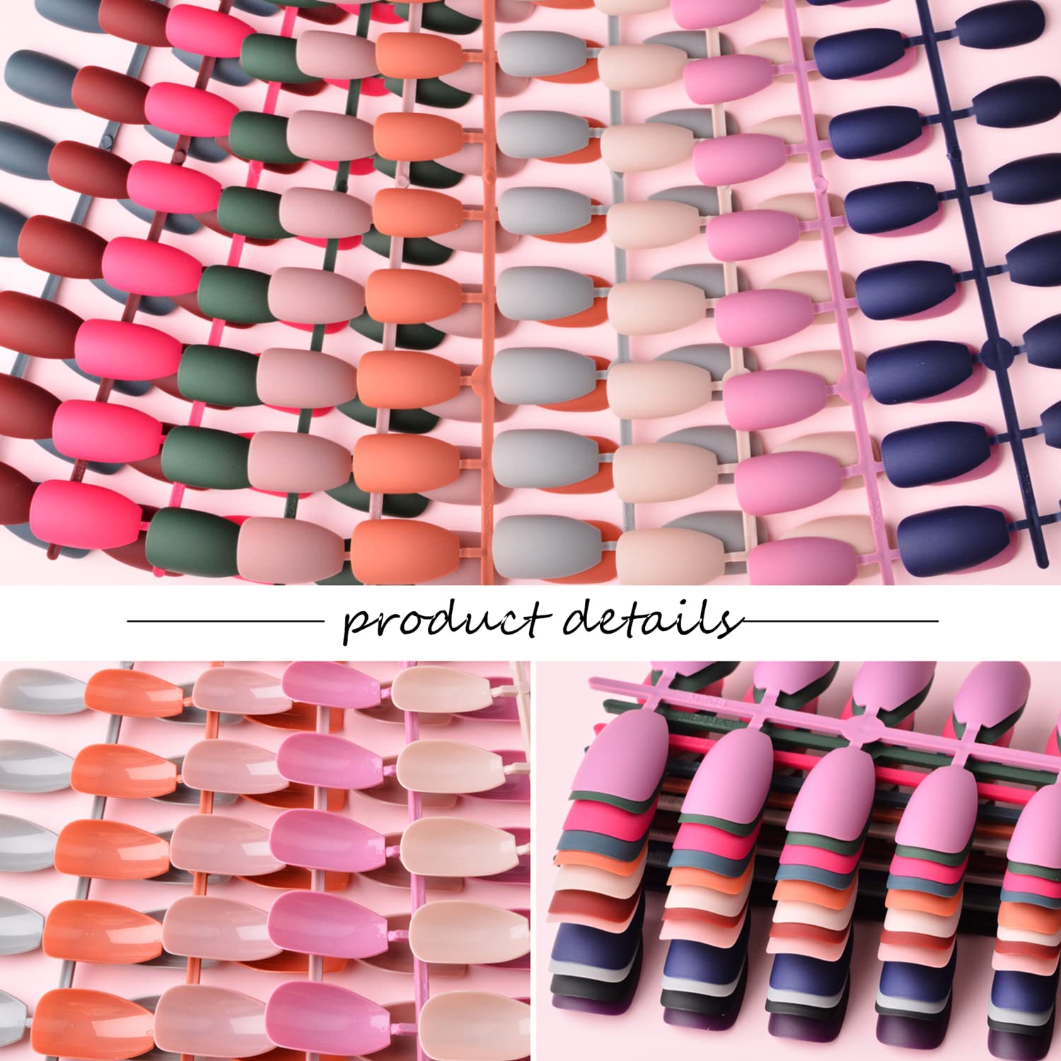editTime Solid Colors Matte Acrylic Ballerina Coffin Square False Nails Full Cover Press on Natural Medium Fake Nails Tips with a Crystal Glass Nail File