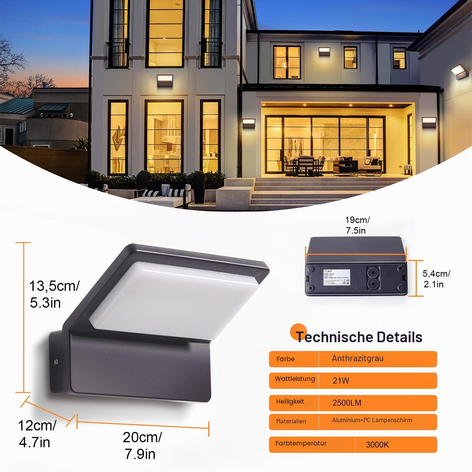 LED Aussenlampe Außenlampe Anthrazit Außenleuchte Wand, IP65 Wandleuchte Wandlampe aussen außen Modern Aussenbeleuchtung Ausenbeleutung Aussenleuchte Hauswand Außenbeleuchtung Terrasse Haus