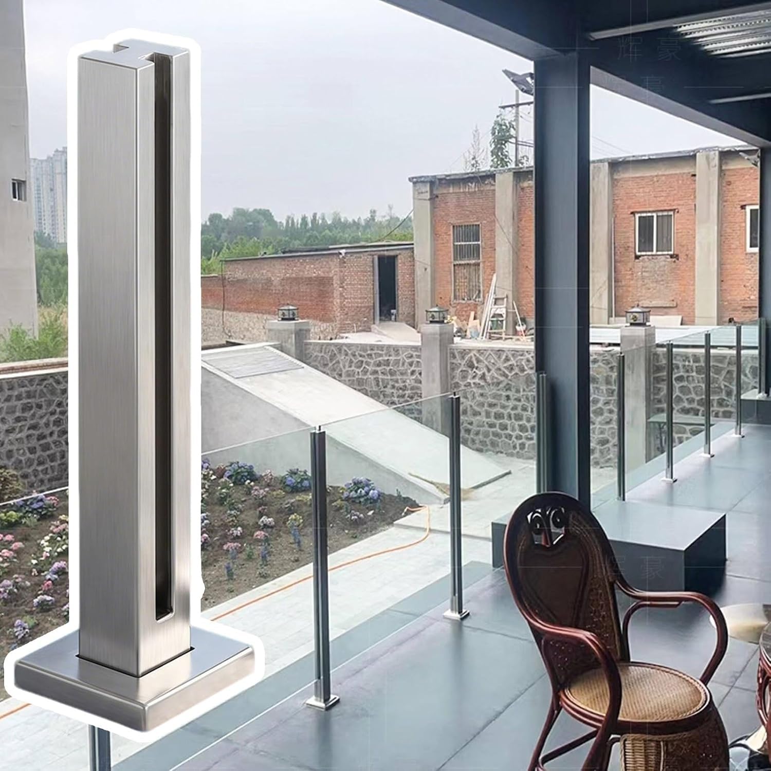 AVLLSO Glass Balustrade Posts Frameless Glass Panel Clamps with Rubber Strip, Balcony Stair Deck Guardrail Fence(Mid Post,105cm/41.3in)