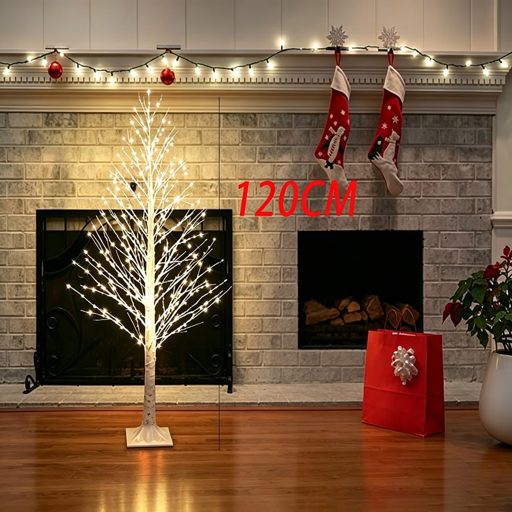 Árbol de Luz LED Árbol de Navidad, Decoración Luces de Árbol Aspecto de Abedul Para Interior y Exterior Blanco Cálido Luces para árbol de Navidad 8 Modos de Iluminación con Mando,120cm