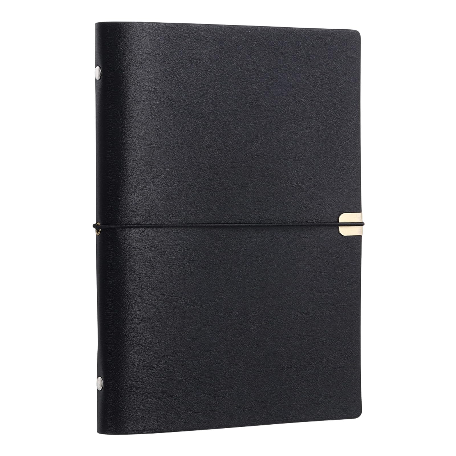 PATIKIL A5 Leather Binder Journal Cover, 6 Ring Refillable Binder Loose Leaf Notebook Protector with Elastic Closure No Paper for Work Meeting Notebook Folder, Black