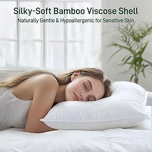 Caelorin Hypoallergenic Bamboo Viscose Breathable Pillows with Down Alternative Filling, King Size Set of 2, Fluffy Luxury Hotel Quality, Machine Washable, Oeko-Tex Certified