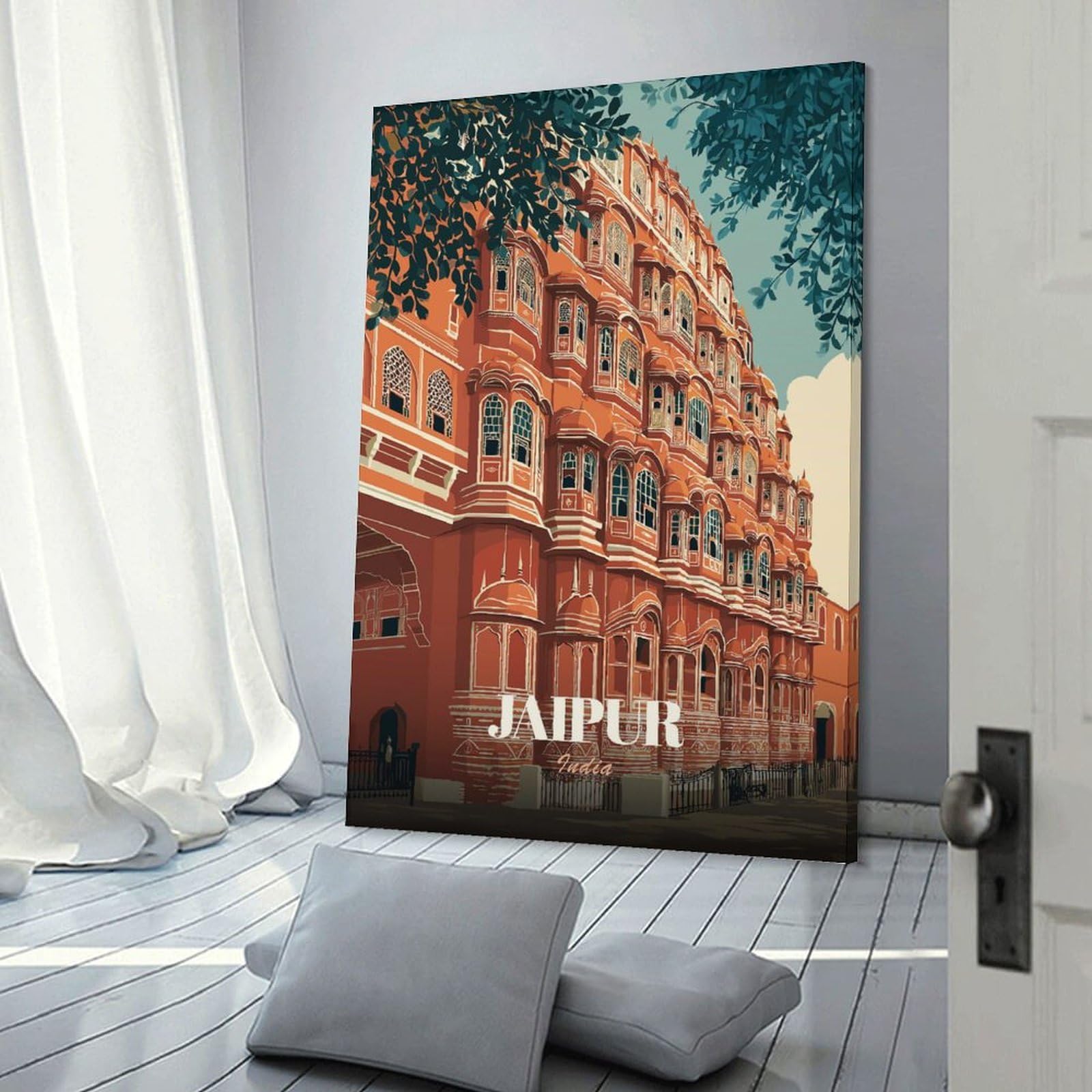 Junmoney Hawa Mahal, Jaipur India Illustration Wall Picture Print 20x30inch(50x75cm), for Lounge Decor, Offices Or Entryway Styling, Versatile Wall Decor for Many Rooms