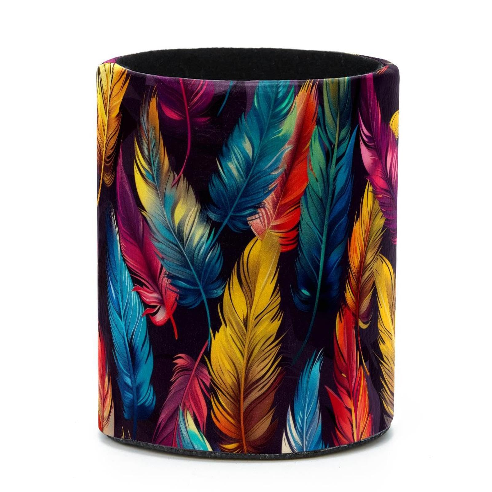 VAPOKF Round Pencil Holders for Desk, Psychedelic Feathers Pen Holders Pen Pot Makeup Brushes Storage Desktop Stationery Supplies Organiser for Home Office