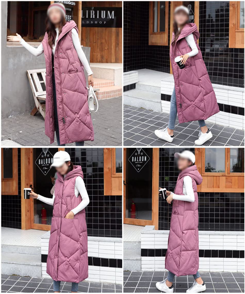 Gilet in Piumino Donna Gilet Trapuntato Autunno Invernali Smanicato Piumino Canottiera Mode Leggermente Imbottito Giacca con Cappuccio Gilet con Tasche Casual con Cerniera Outerwear,Rosa,XL