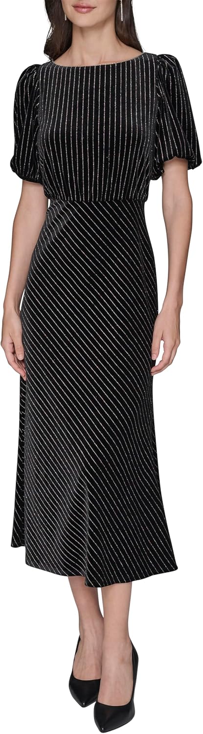 Karl Lagerfeld Womens Short Sleeve Velvet Pinstripe Midi Dress - Image 2