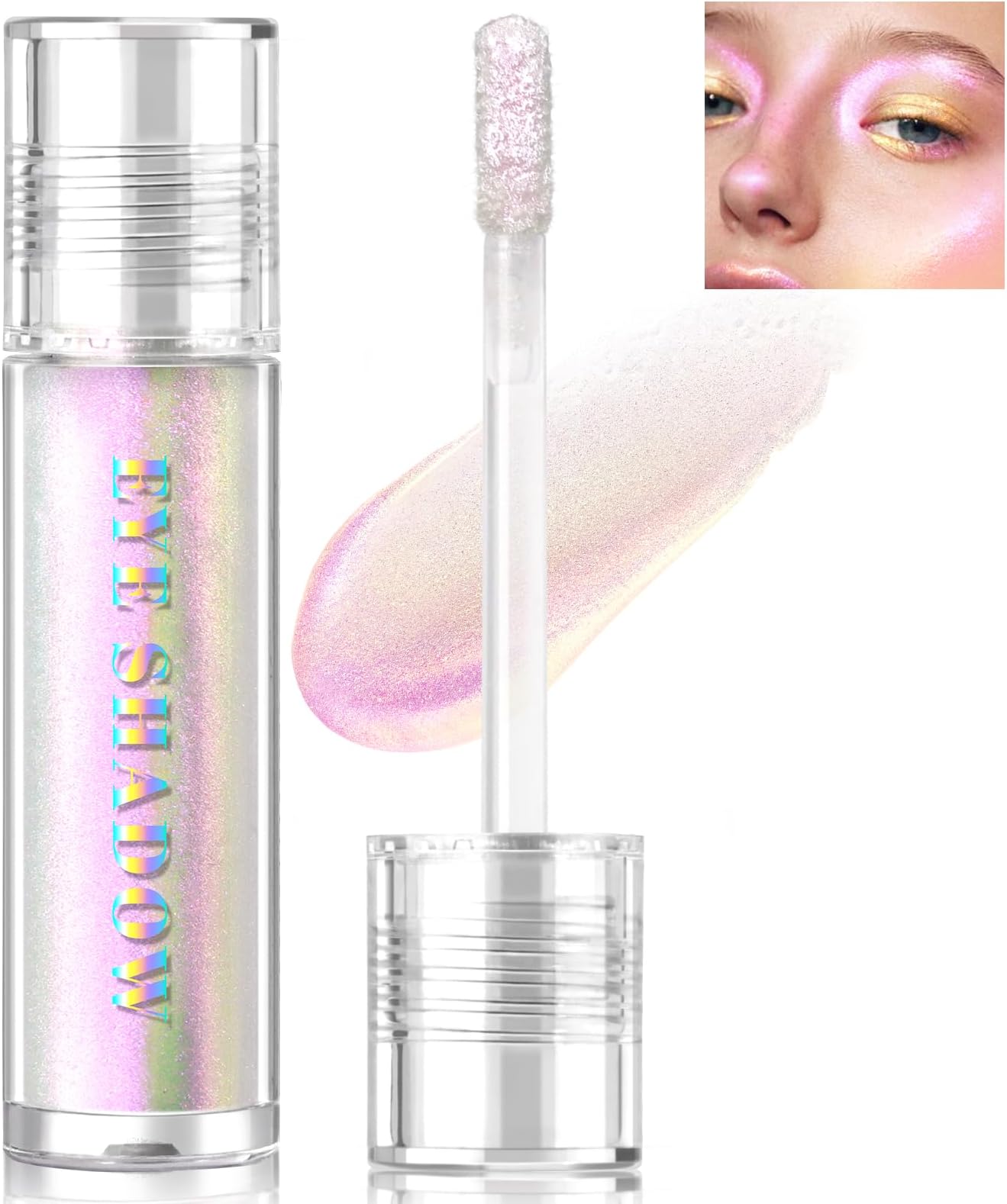 HOSAILY Liquid Glitter Eyeshadow, Shimmer Chameleon Holographic Metallic Multichrome Highlighter, Long Lasting Waterproof White Purple Eye look, Sparkling Quick Dry Face Eye pigmented Makeup 04