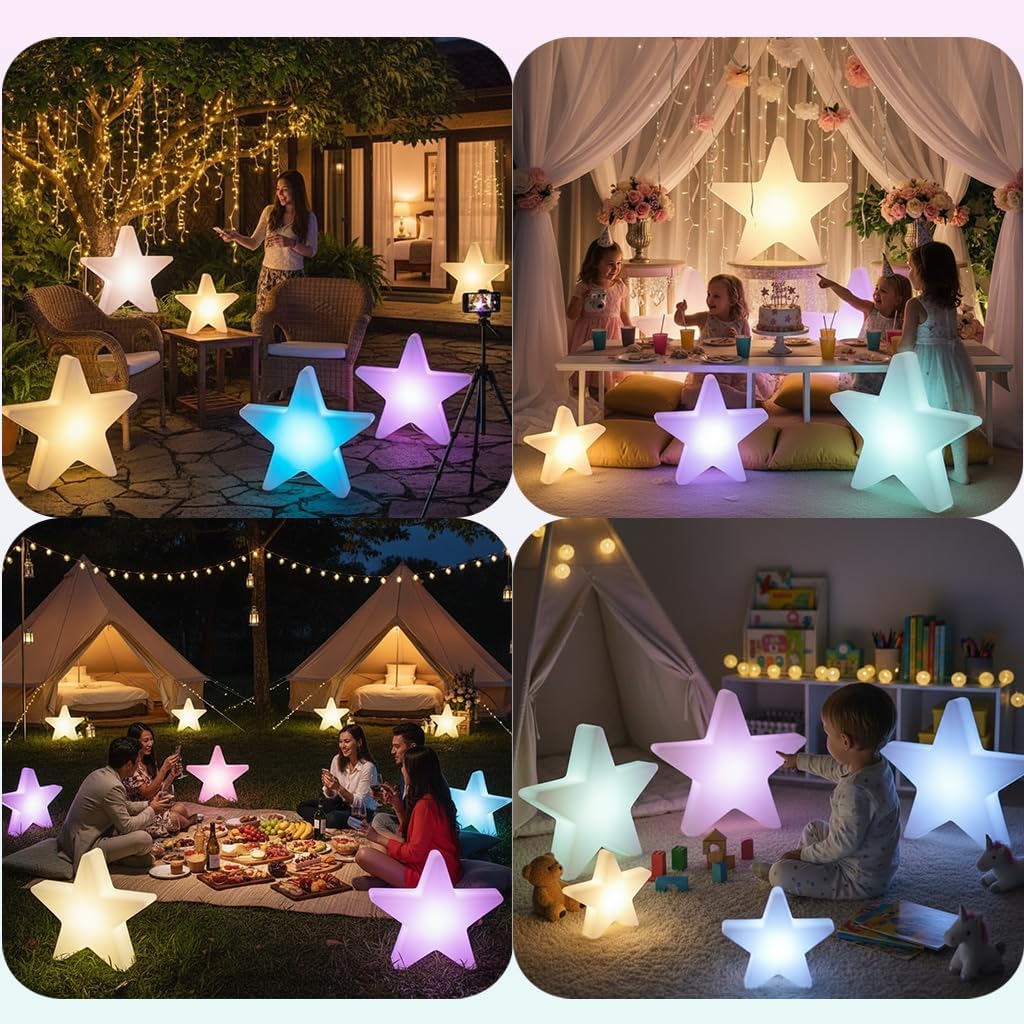 Luce a stella da 40,6 cm, in robusto materiale PE, luce notturna per bambini, lampada per bambini con porta di ricarica USB, 16 colori e 4 effetti di luce, lampada a forma di luna per asilo nido