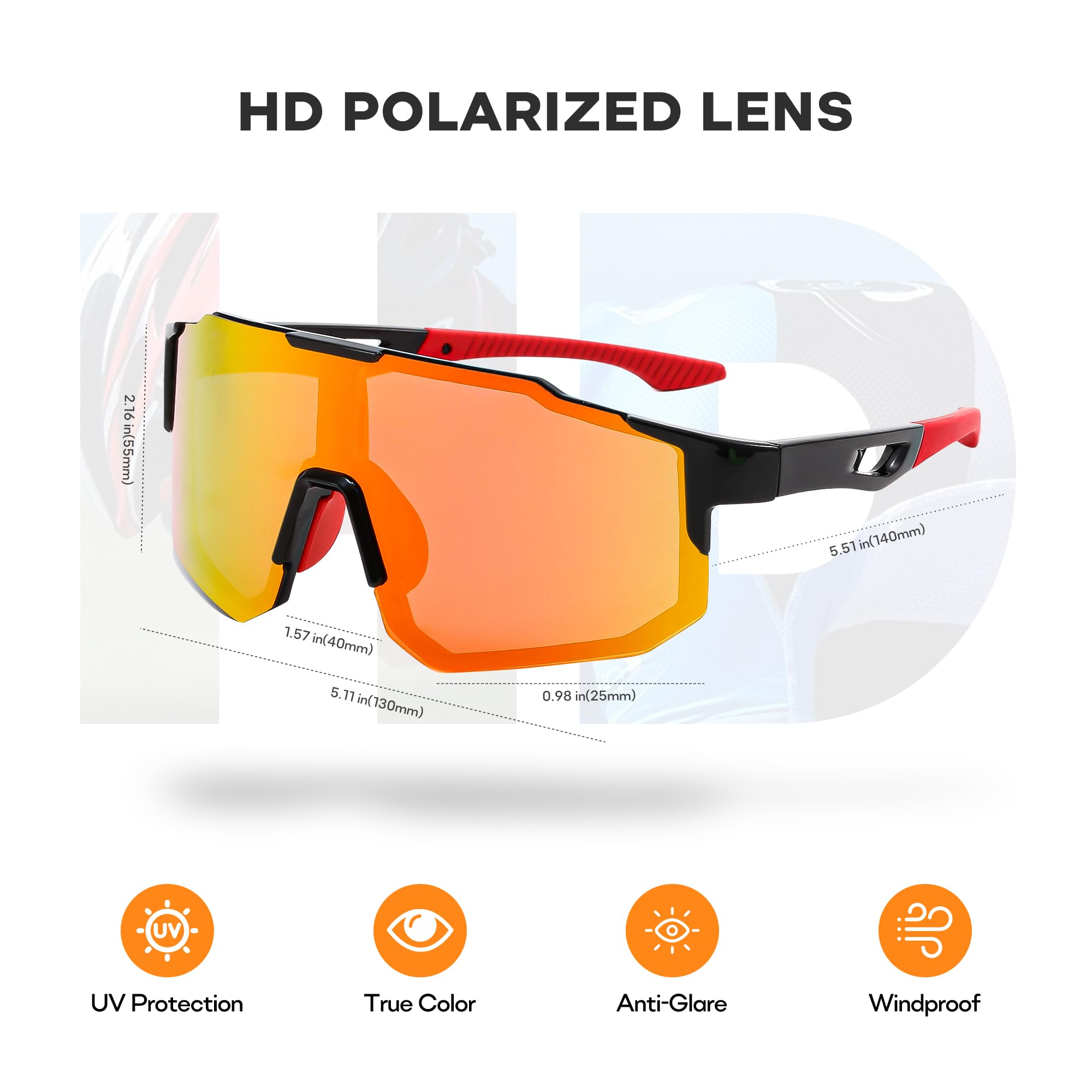 DROXUANK Baseball Sunglasses Polarized Sports Glasses,UV400 Protection Cycling Hiking Running Glass For Men Women (Style 3)