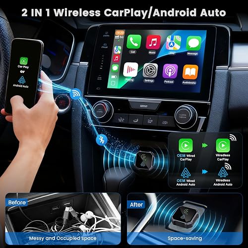 GalhanEhe 2 en 1 Carplay sans Fil pour Apple iPhone & Android Auto, Plug & Play avec USB/Typ-C, Compatible avec iPhone 6+, iOS 10+, Android 11+ et Plus, et Plus de 800 modèles de Voitures - 3