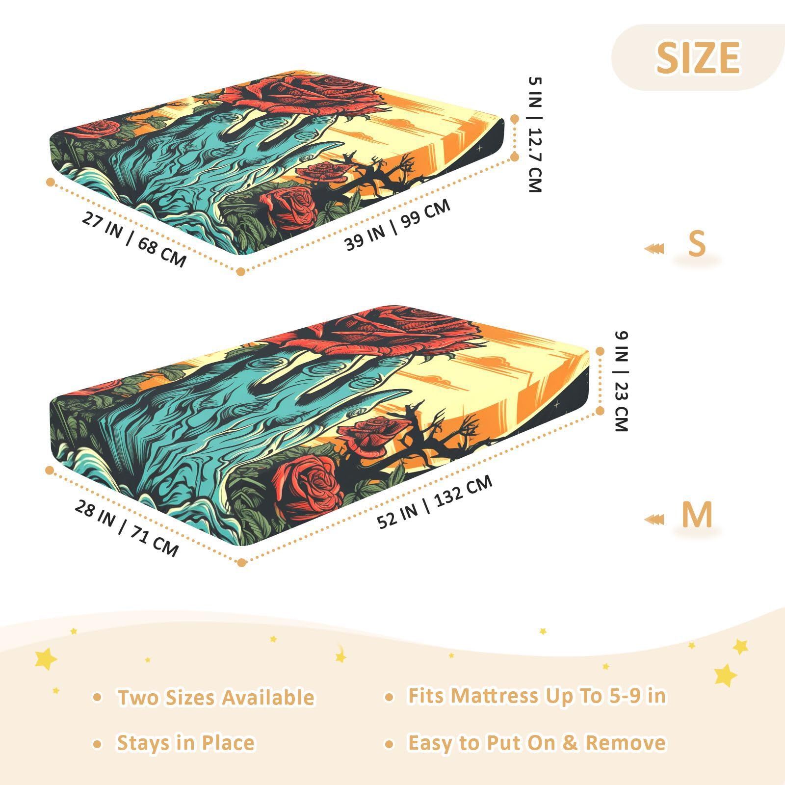 Rose Rouge Main Lune Bleue Drap Housse pour Lit BéBé en Coton Doux,Adapté au Matelas Parc