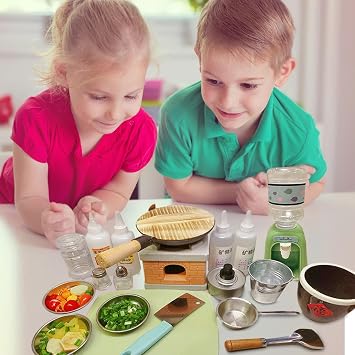 Realistic Cooking Equipment for Kids | Professional Cookware Kitchen Tools Play Set, Mini Stove Burner, Real Food Cooking Tools, Condiment Bottle - For Cooking | 料理調理用