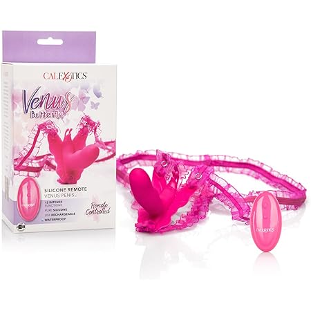 CalExotics Venus Butterfly Silicone Remote Venus Penis – Hands Free Strap On Personal Massager Probe with Controller – Waterproof Adult Vibrator Sex Toy for Couples - Pink
