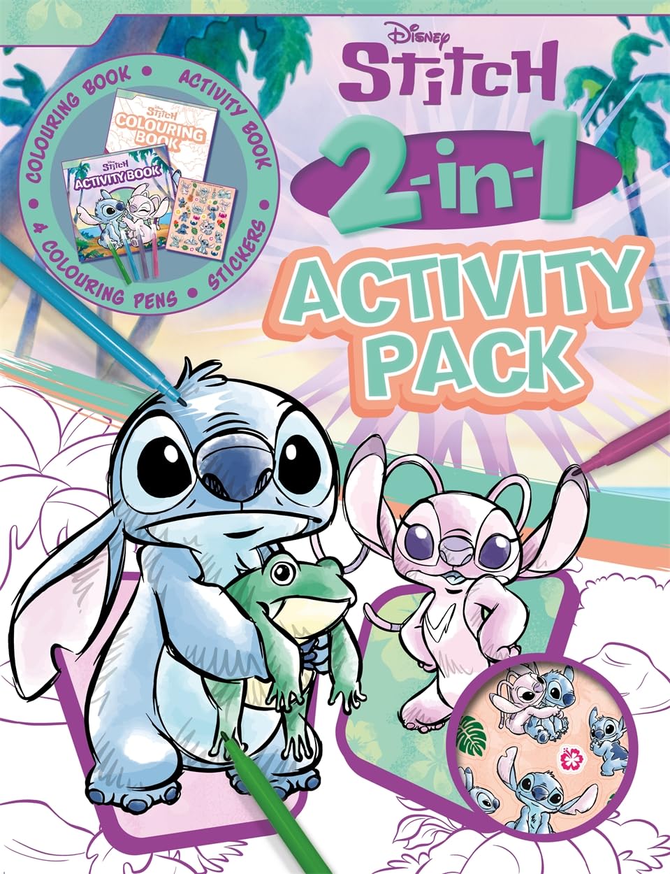 Disney Stitch: 2-in-1 Activity Pack (Colouring book, activity book, 4 colouring pens and stickers)