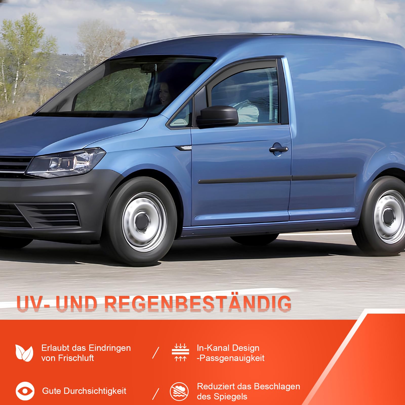 GEARMONSTER Windabweiser für VW Caddy 2005-2018 Autofenster Regenschutz Regenabweiser Integrierte Deflektoren Integrierter Windabweiser, 2 Stück, Schwarz