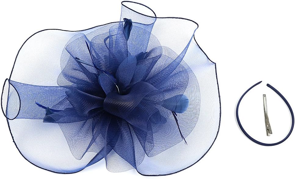 Fascinator Hats for Women Mesh Bow Rhinestone Feather Wedding Tea Party Derby Hat Clip Headband - Image 4