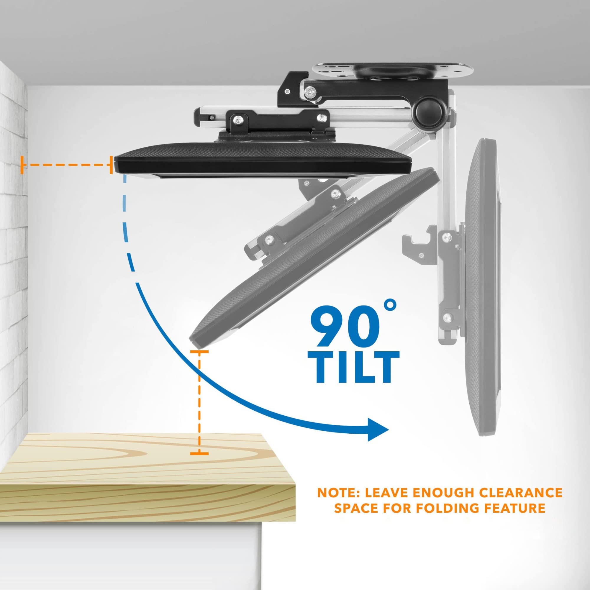Staffa di Montaggio per TV E Monitor Pieghevole - Montaggio Regolabile sul Soffitto della Cucina E sotto Il Mobile, per Schermi Piatti da 17" A 37"