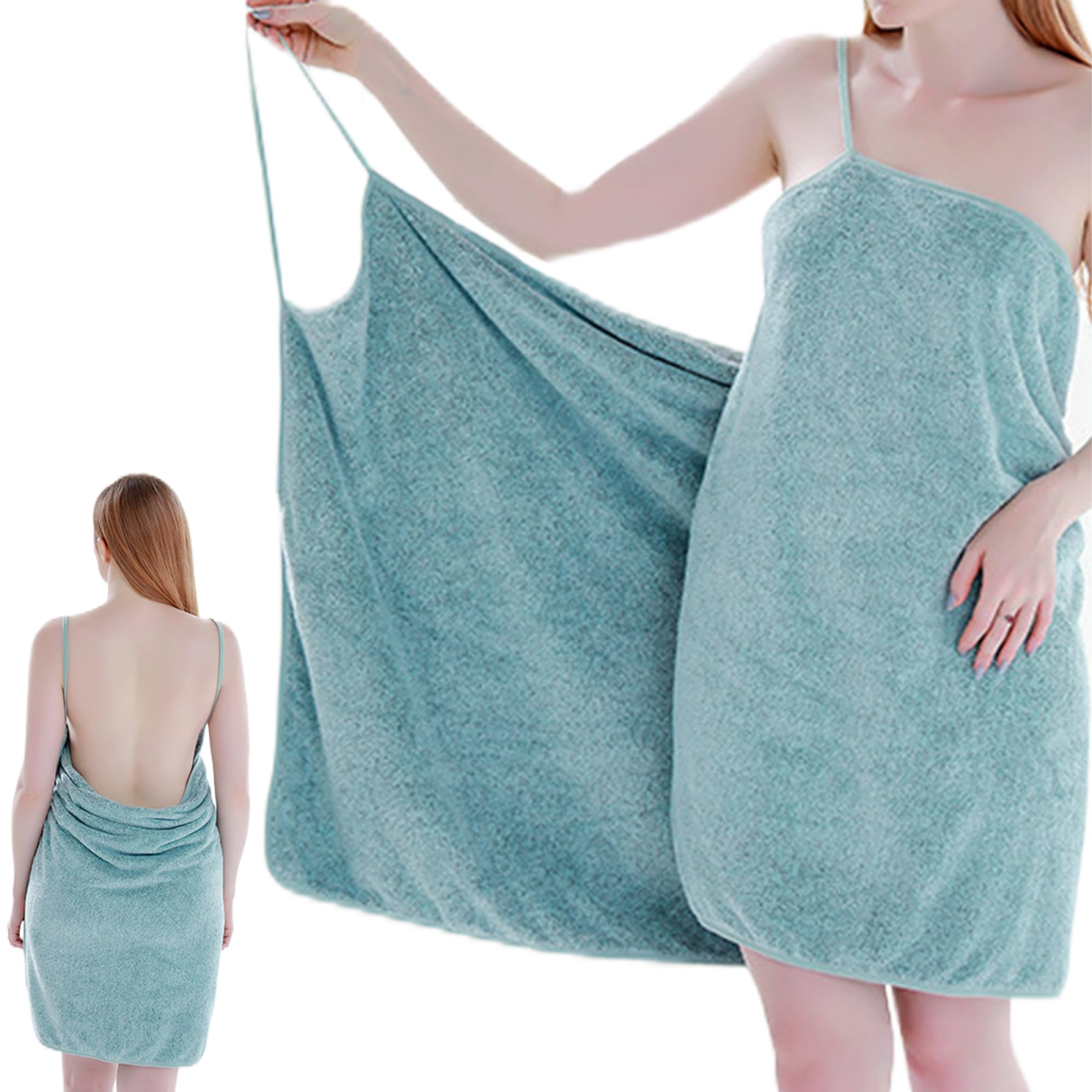 Xoeryoy Towel Wrap 55x27.6'' Towel Robe for Women after Shower Soft and Absorbent Shower Wrap Sling Skin Friendly Terry Cloth Spa with Straps Green ;1