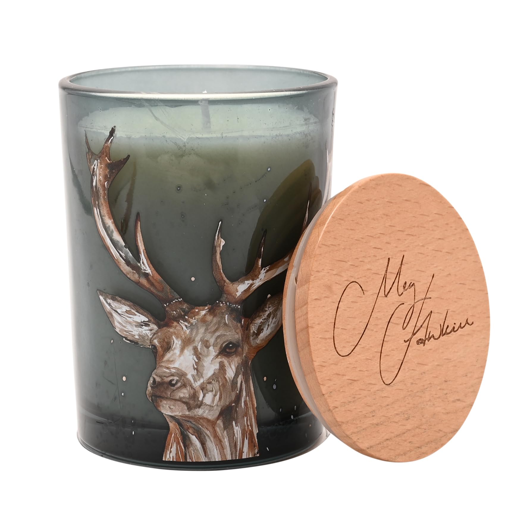 Meg Hawkins 250g Candle – Glass Jar with Watercolour Wildlife Design – Luxury Fragranced Home Décor Gift. (Stag)