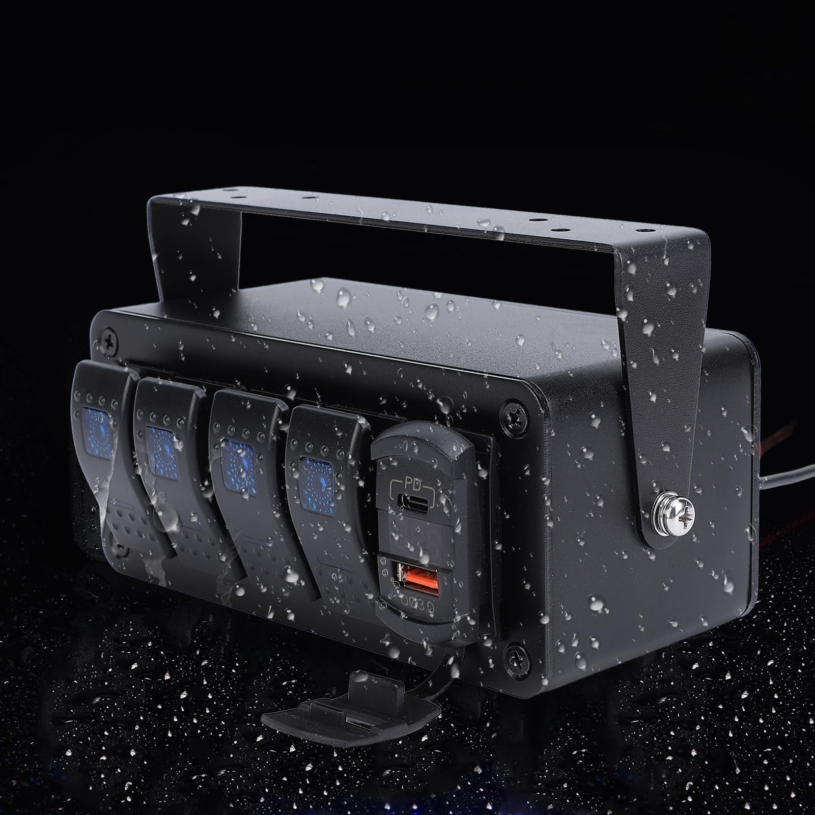 Panel Przełączników Kołyskowych 4-krotny z ładowarką USB Typu C QC3.0 PD, Wodoodporny Stop Aluminium, do Samochodów Ciężarowych łodzie RV UTV ATV (niebieskie światło)