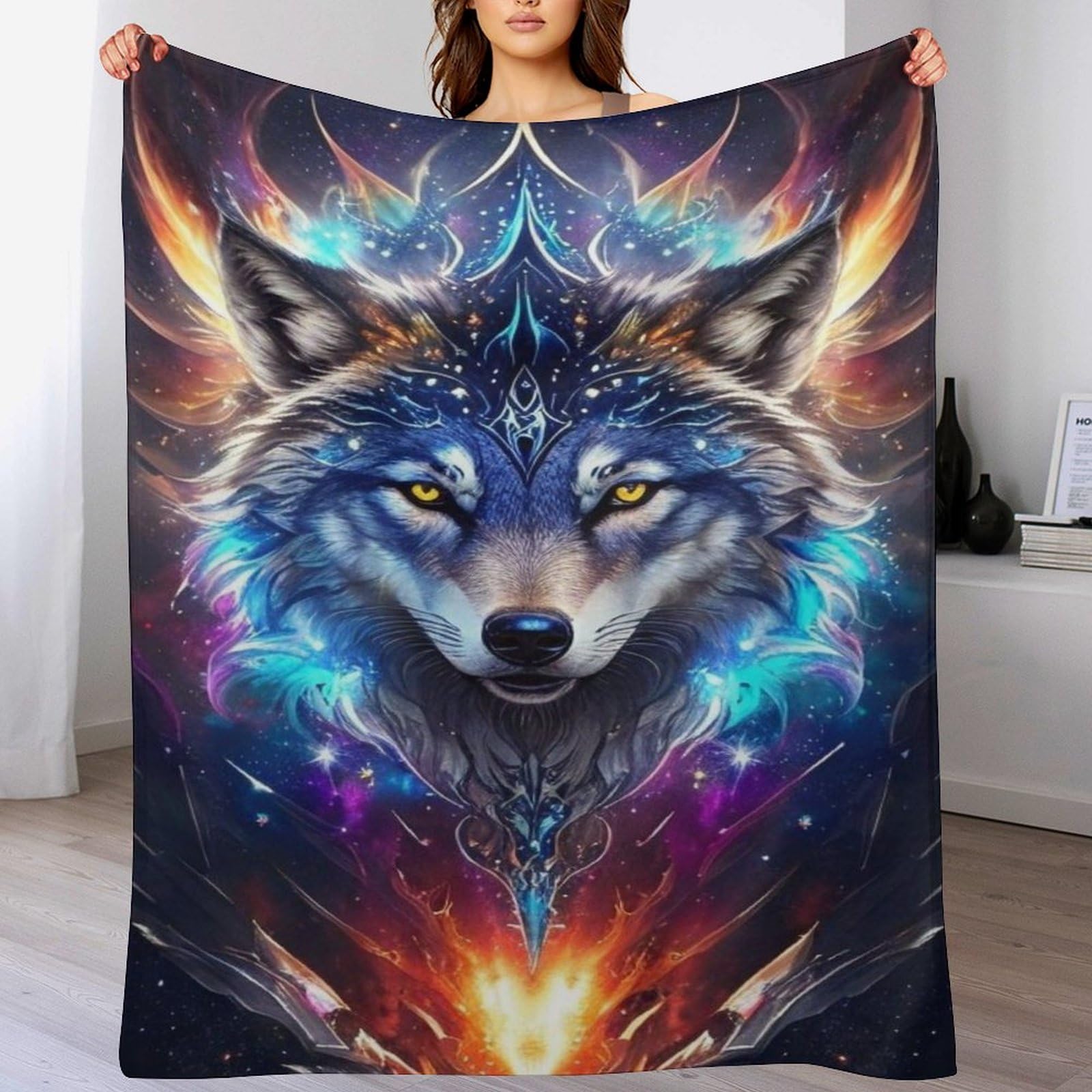 Couverture loup douce en polaire pour cocooning sur le canapé du séjour 150x200