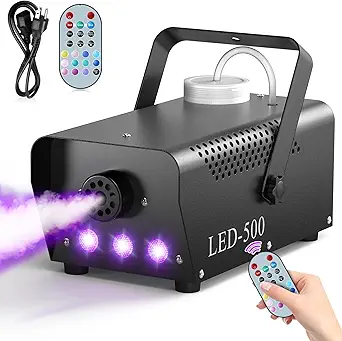HOLDLAMP Fog Machine, 500W Smoke Machine 14 Colorful LED Lights Effect, Wireless Remote Control, for DJ Parties Stage Outdoor Christmas Wedding Halloween, Over Temperature Protection
