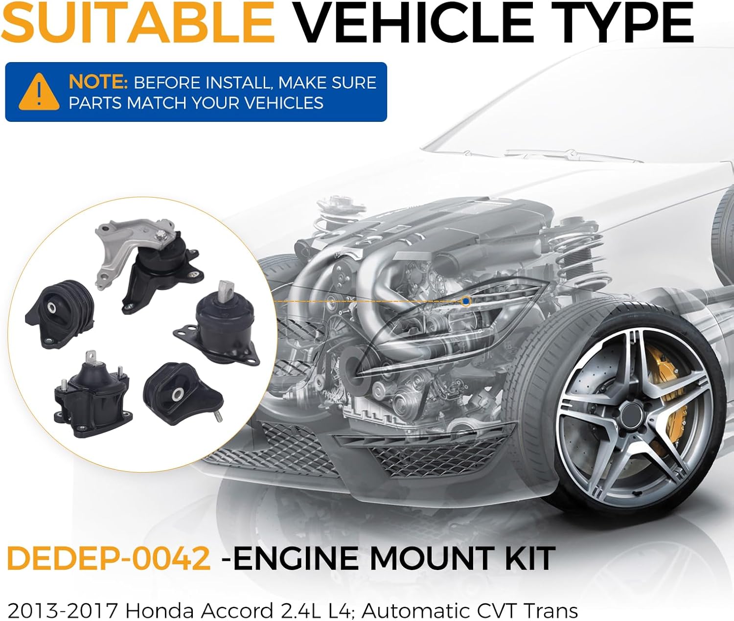 PAROD 5PCS Engine Mount 2.4L L4 Fit for Honda Accord 2013-2017,Replace#A65072 A65054 A65040 A65071 nA65068