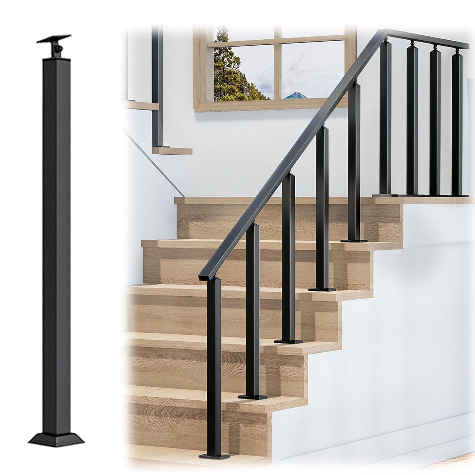 Black Stair Baluster Posts - Square Metal Railing Spindles, Banister