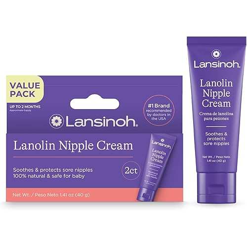 Lansinoh Lanolin Nipple Cream Safe for Breastfeeding Baby, 100% Natural Nipple Butter for Mom, Breastfeeding Essentials, 1.41 Ounces (2 Pack)