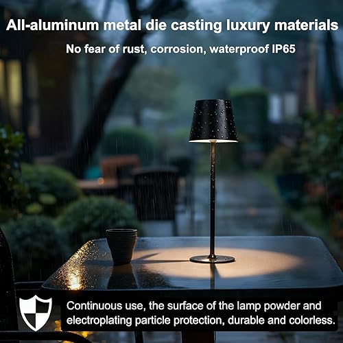 Miniatura 2 de Paquete de 2 lámparas de mesa inalámbricas de metal, 3 alturas ajustables, batería recargable de 5400 mAh, atenuación táctil de 3 colores, lámpara