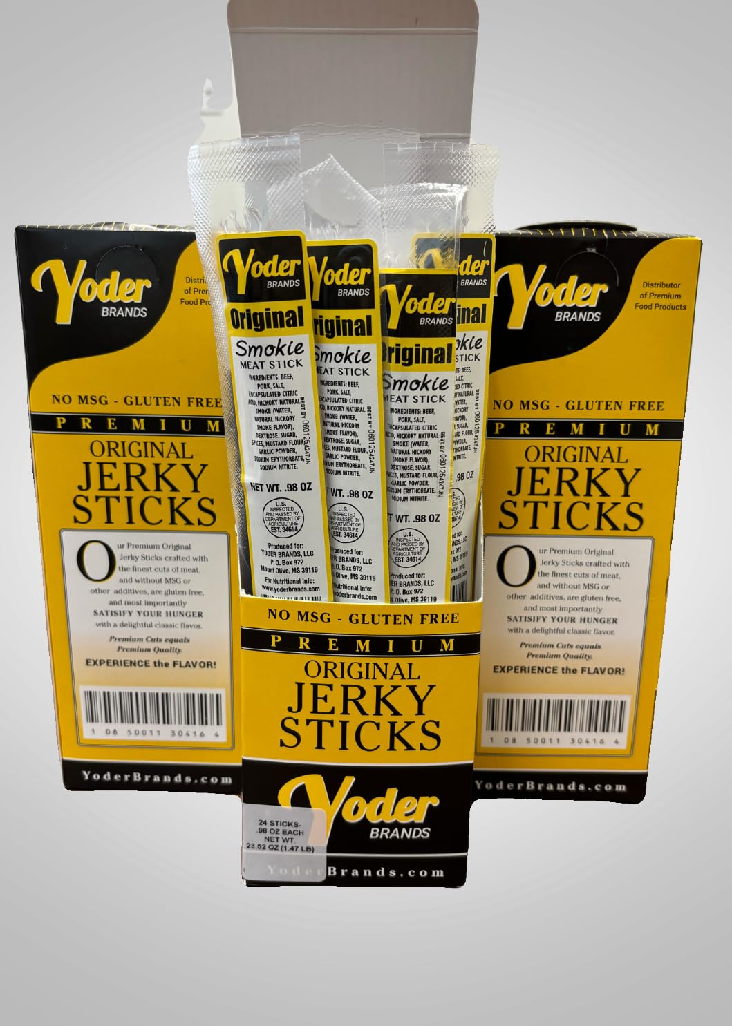 Yoder Brands Original Jerky Sticks, Premium Beef, No MSG, Gluten Free, 24 Sticks