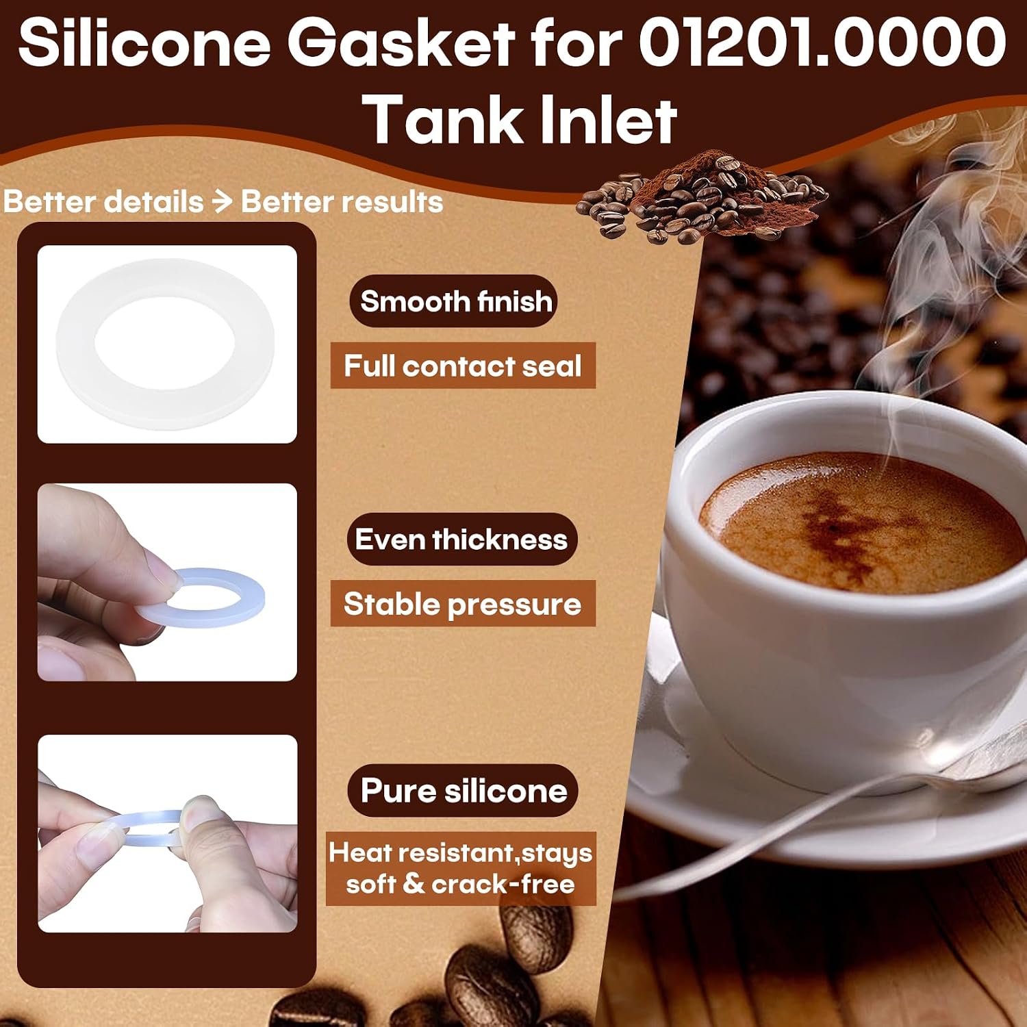 8-Pack 01201.0000 Tank Inlet- Silicone Gasket, Replacement Seal for Coffee Makers, Water Dispensers, Prevents Leaks at Water Tank Connection Point