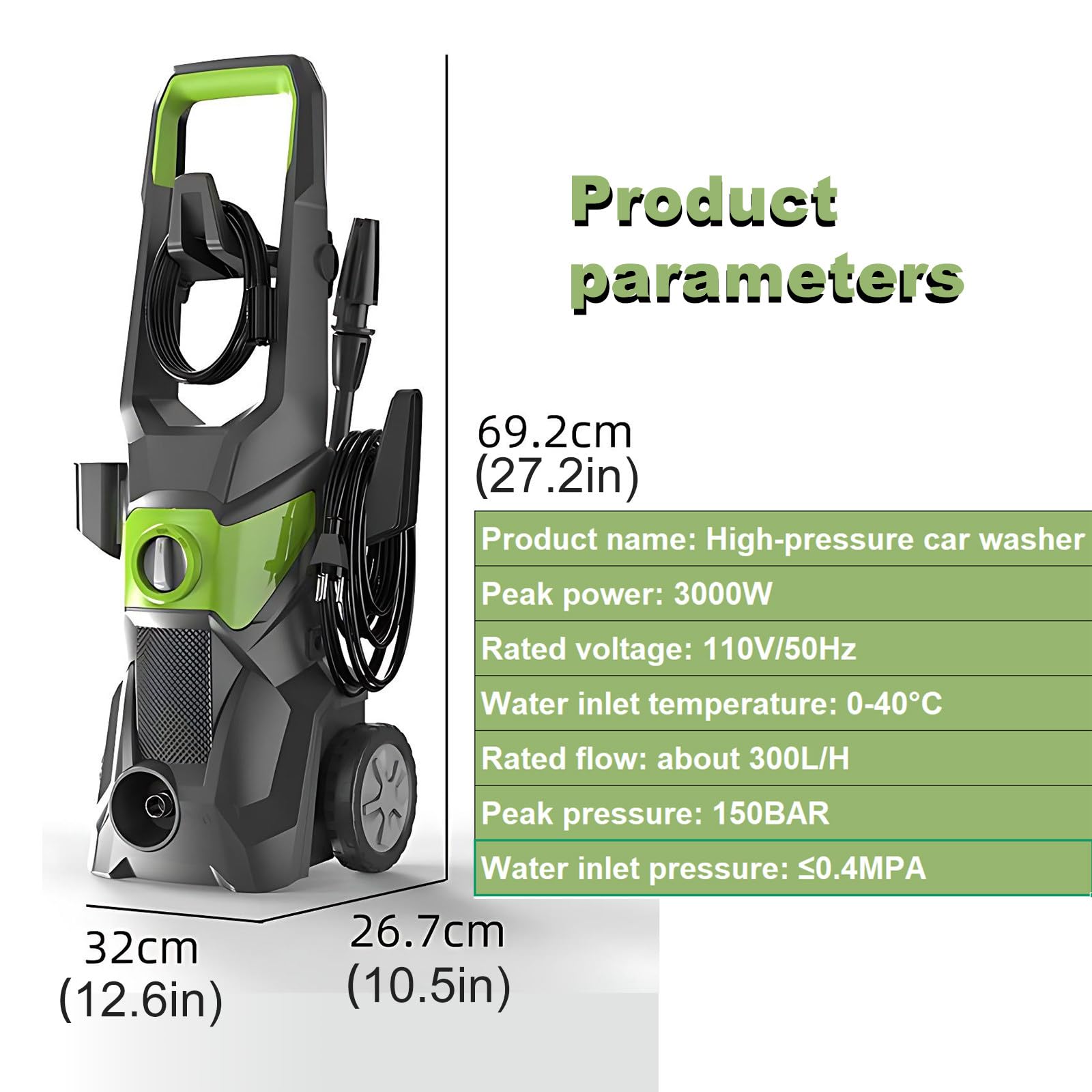 Hidrolimpiadora, Lavado a Presión, 3000 W, 150 Bar Y 540 L/H con Carrete De Manguera Y Espuma De Nieve. Ideal para Lavar Autos, Bicicletas, Piscinas, Jardines, Patios Blue