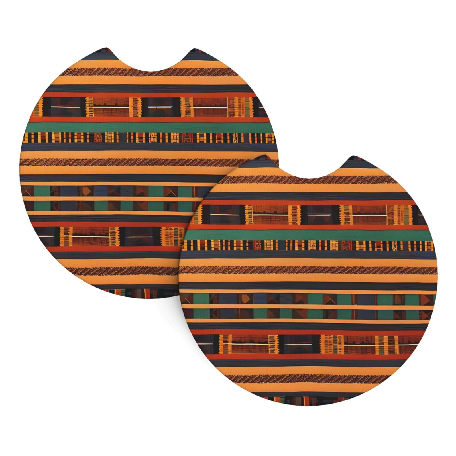 2 Pack Car Coaster for Cup Holders African Weaving Car Cup Coaster 2.7" Neoprene Non-Slip Automotive Cup Mat Universal Auto Car Interior Accessories for Women Men Cup Pad