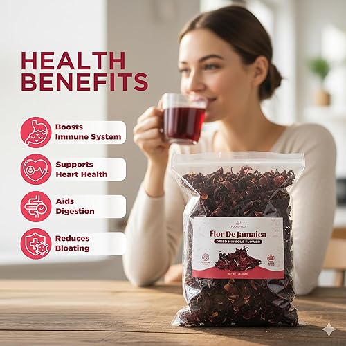 Miniatura 3 de Té orgánico de hibisco de hoja suelta  2 libras de pétalos de flor de jamaica enteros  Flores de hibisco secas para té, agua fresca e infusiones de