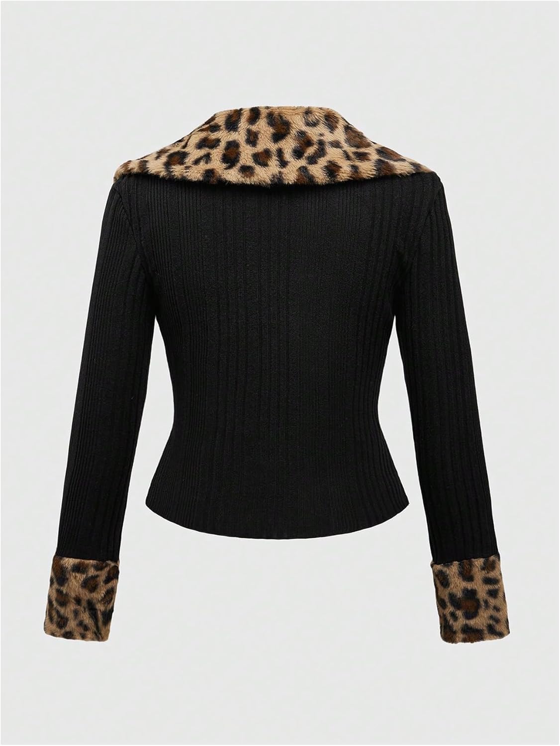 WDIRARA Women's Plus Size Leopard Fuzzy Cardigan Sweaters Button Down Long Sleeve Knit Outerwear - Image 2