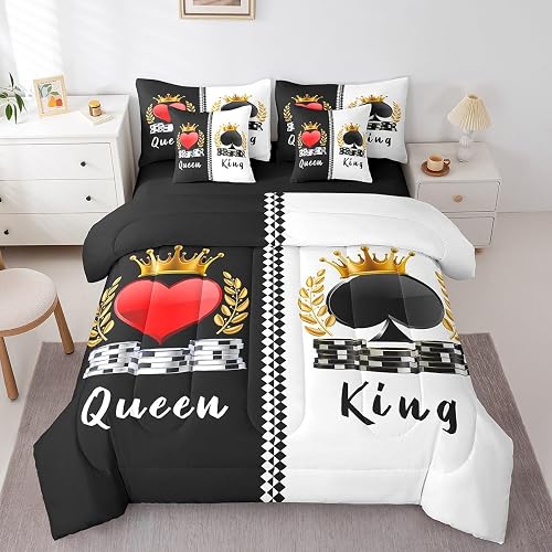 Manfei King and Queen King Bedding Set 7 Pieces,3D Gold Crow