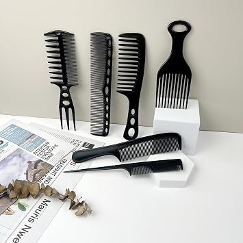 Wide Tooth Detangling Comb Set 6PCS Hair Styling Comb Set Anti-Static Combs for Curly, Straight, and Long Hair Black, Classic Design