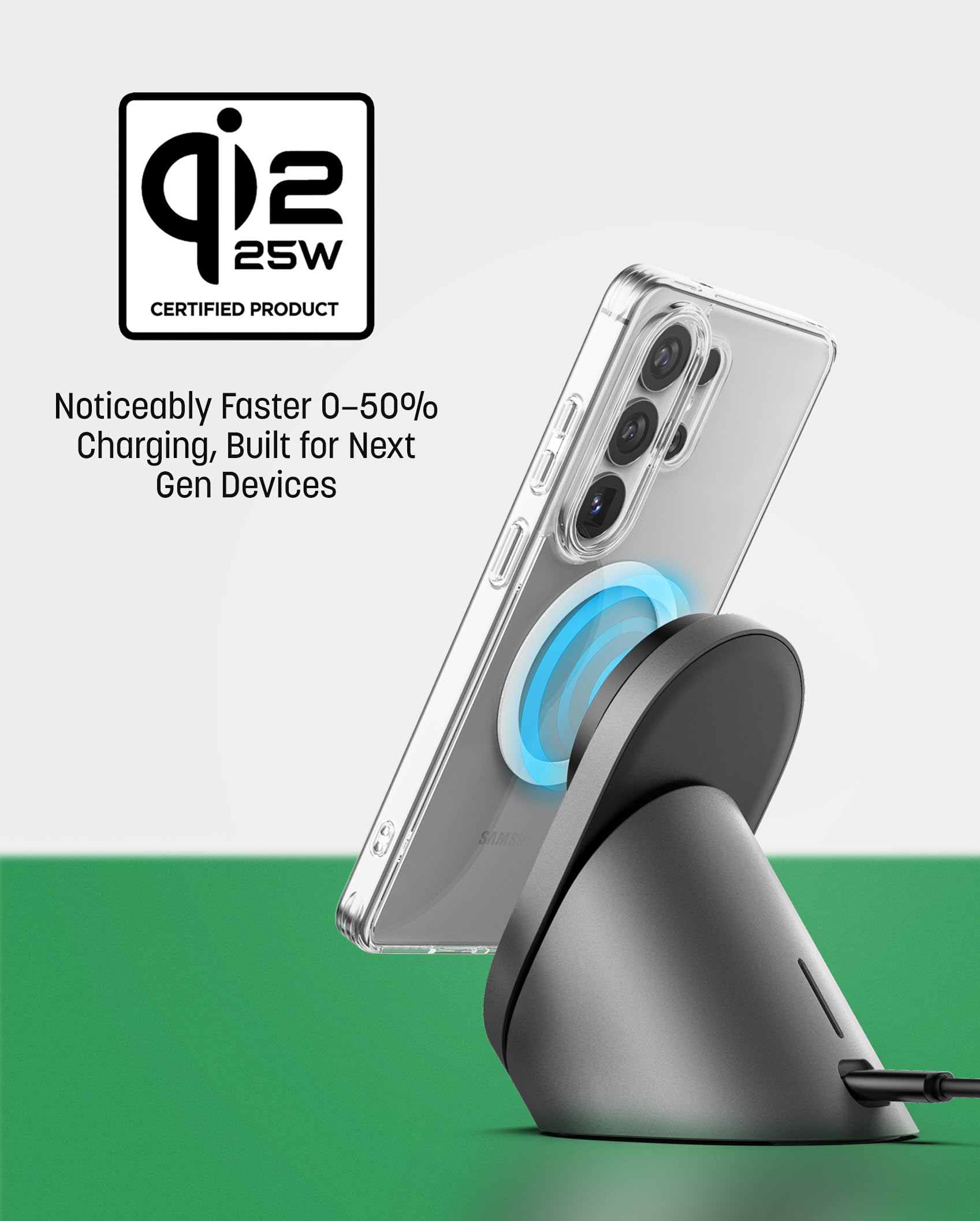 Support de charge magnétique certifié Qi2.2 (25 W) pour Samsung Galaxy S26 Ultra/S25 Plus - Compatible avec MagSafe, chargeur de bureau sans fil rapide avec adaptateur, refroidissement actif