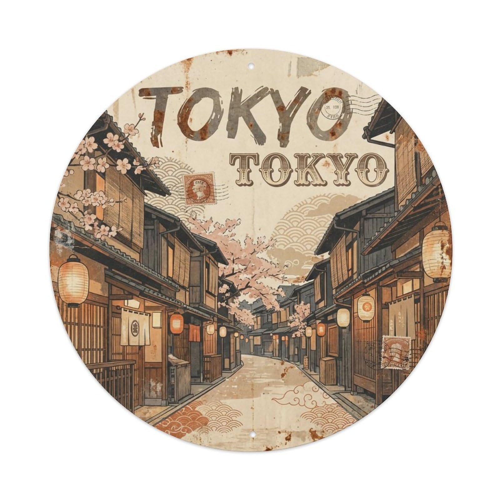 Vintage Travel Tokyo Japan Charm Vintage Metal Tin Sign Plaque Wall Decor for Cafe, Club Bar, Office, Garden Metal Poster 8x8Inch
