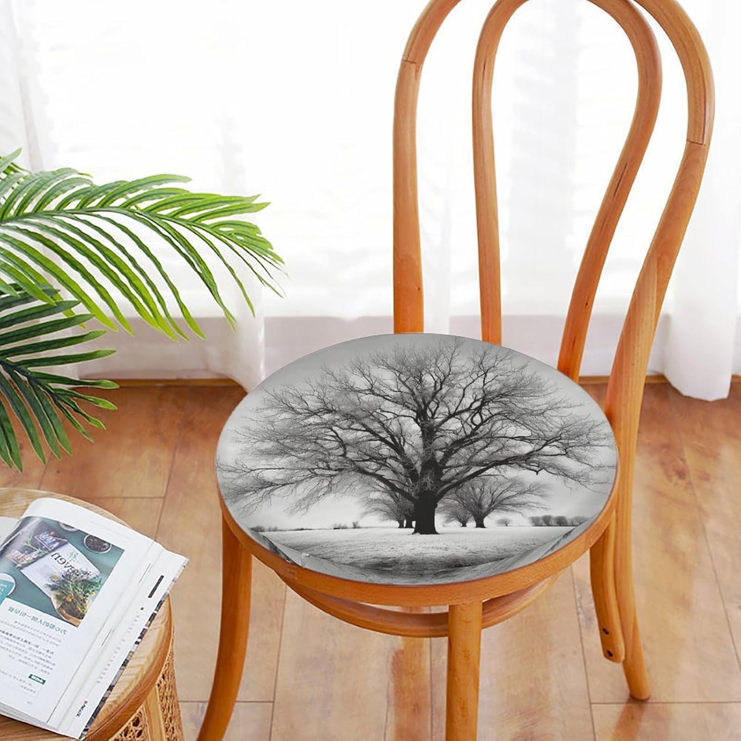 Black and White Tree Round Cushion Memory Foam Seat Cushions 15In Comfort Meditation Floor Pillow Anti Slip Soft Stool Cushion Chair Pad for Tatami Living Room Yoga